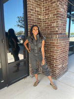 Load image into Gallery viewer, High Neck Sleeveless Denim Jumpsuit
