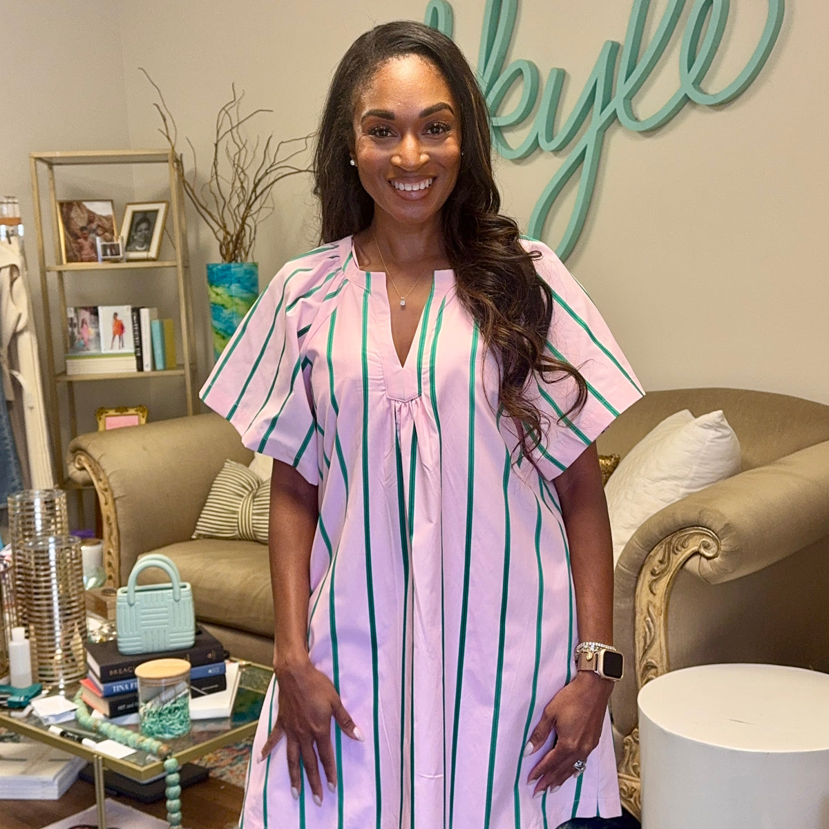 Pink & Green Striped Dress H Kyle Boutique Pink & Green Striped Dress H Kyle Boutique