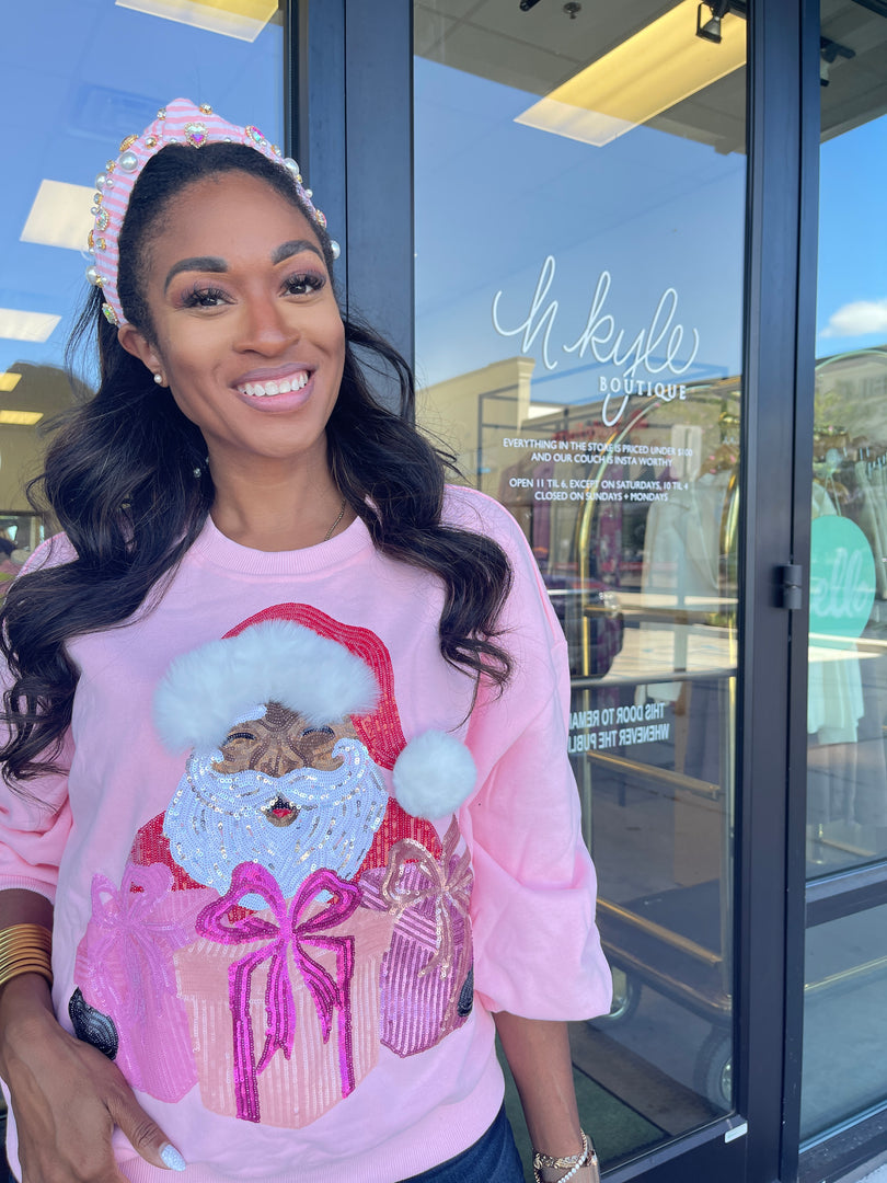 Cocoa Santa Sequin Luxe Women's Black Santa Sweatshirt