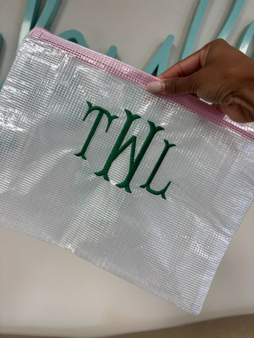 Embroidered Mesh Pouch