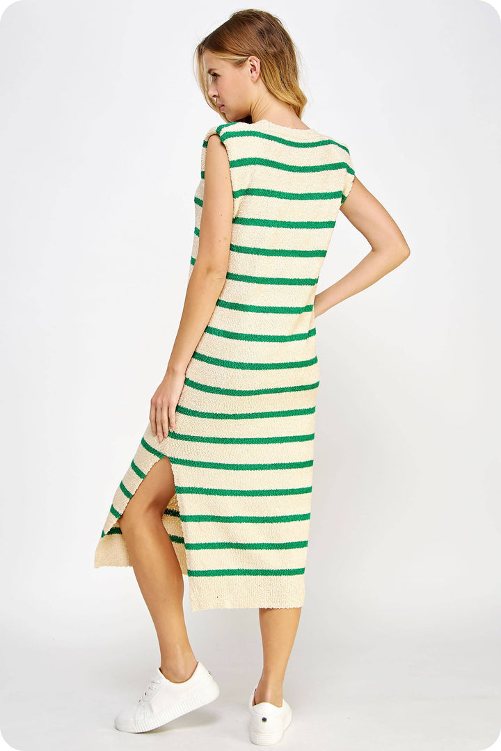 Shoulder Pad Sleeveless Textured Striped Knit Dress: Burgundy/ White / M Shoulder Pad Sleeveless Textured Striped Knit Dress: Burgundy/ White / M