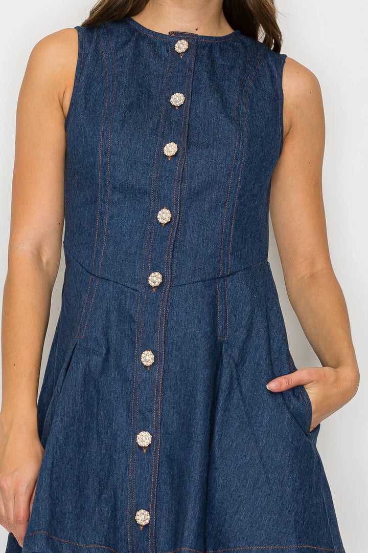 Denim + Pearls Mini Dress