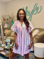 Load image into Gallery viewer, Pink &amp; Green Striped Dress

