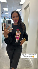 Load image into Gallery viewer, Hot Chocolate Nutcracker Sequin Luxe Women&#39;s Black Nutcracker Sweatshirt
