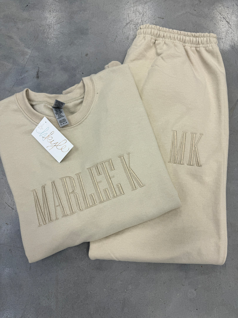 FLASH SALE // Monotone Monogrammed Sweat Set - ENGRAVED FONT