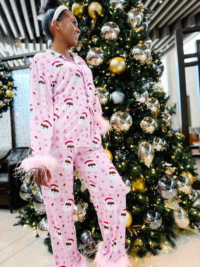 Girls Cocoa Santa Luxe Black Santa Lounge Set With Detachable Feathers