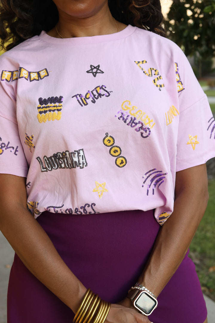 LSU Sequin Boxy Tee