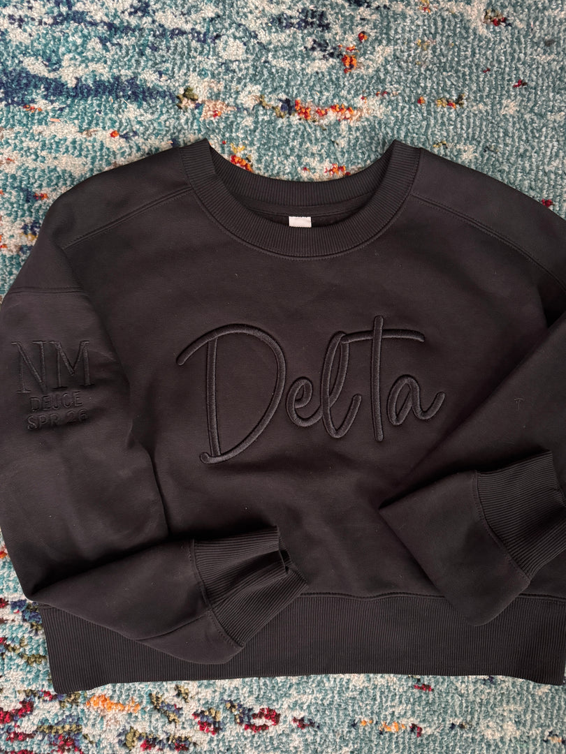 Monotone Embroidered 3D Cropped Sorority Sweatshirt