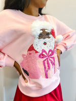 Load image into Gallery viewer, Cocoa Santa Sequin Luxe Women&#39;s Black Santa Sweatshirt
