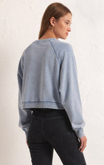 Load image into Gallery viewer, ZS Crop Out Knit Demin Sweatshirt