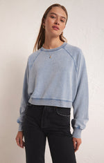 Load image into Gallery viewer, ZS Crop Out Knit Demin Sweatshirt