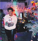 Load image into Gallery viewer, Cocoa Santa Sequin Luxe Women&#39;s Black Santa Sweatshirt
