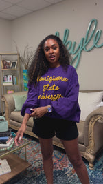 Load and play video in Gallery viewer, LSU Glitter Script Balloon Pullover
