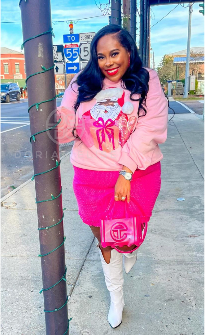 Cocoa Santa Sequin Luxe Women's Black Santa Sweatshirt