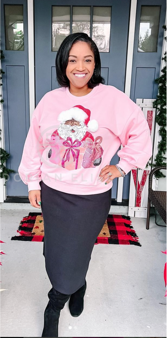 Cocoa Santa Sequin Luxe Women's Black Santa Sweatshirt